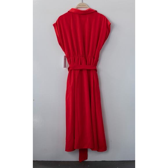 NWT Aura Red Dress Belted with Collar Capped Sleeves Size Small - Picture 4 of 8
